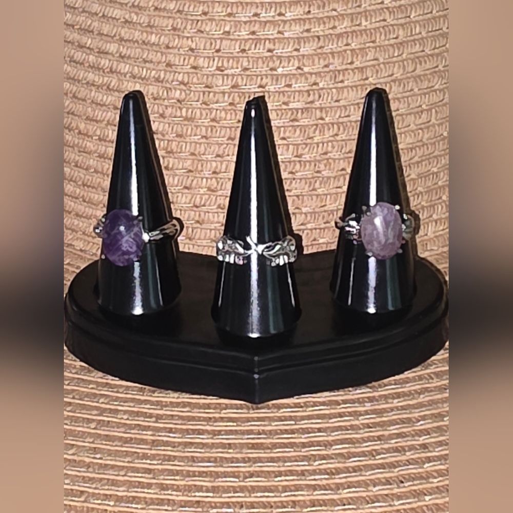 Silver and Purple Gemstone Rings